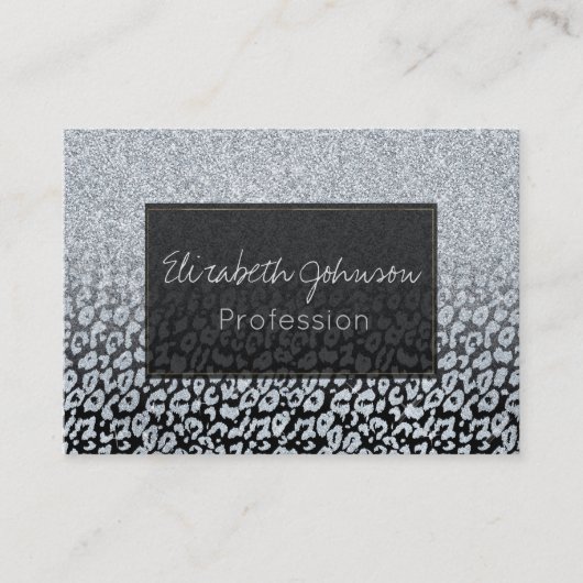 Trendy Silver Glitzer & Leopard Ombre Black Print Visitenkarte (Vorderseite)