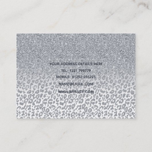 Trendy Silver Glitzer & Leopard Print Ombre Design Visitenkarte (Rückseite)