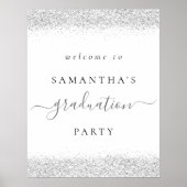 Trendy Silver Glitzer Welcome Graduation Party Poster (Vorne)