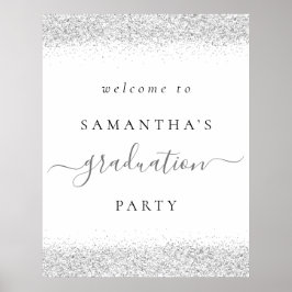 Trendy Silver Glitzer Welcome Graduation Party Poster