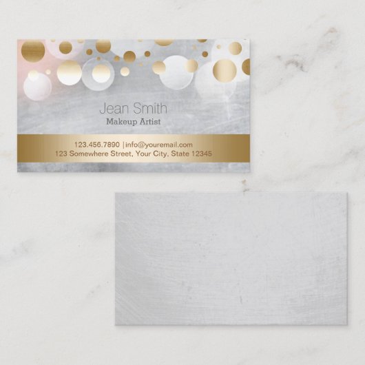 Trendy Silver & Gold Confetti Dots Makeup Artist Visitenkarte (Vorne/Hinten)