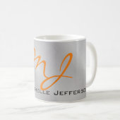 Trendy Silver Gray Orange Monogram Kaffeetasse (VorderseiteRechts)