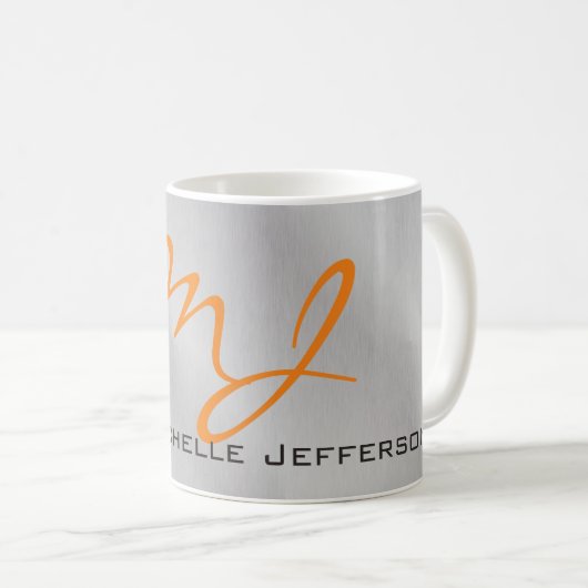 Trendy Silver Gray Orange Monogram Kaffeetasse (VorderseiteRechts)