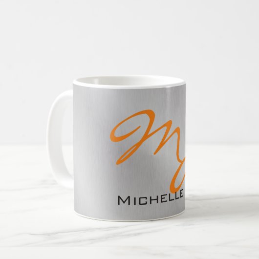 Trendy Silver Gray Orange Monogram Kaffeetasse (Vorderseite Links)