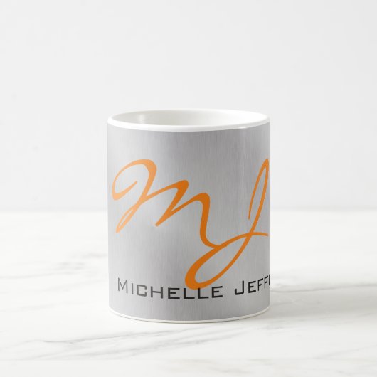 Trendy Silver Gray Orange Monogram Kaffeetasse (Mittel)