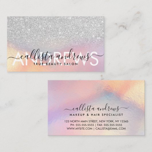 Trendy Silver Holographic Ombre Makeup Hair Salon Visitenkarte (Vorne/Hinten)