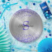 Trendy Silver Metallic Lila Glitzer Monogram Pappteller (Party)