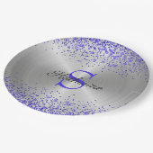 Trendy Silver Metallic Lila Glitzer Monogram Pappteller (Schrägansicht)