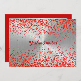 Trendy Silver Metallic Red Glitzer Birthday Einladung
