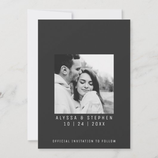 Trendy Simple Black and White Foto Save The Date (Rückseite)