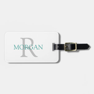 Trendy Simple DIY Monogram und Name, Grau & Aquama Gepäckanhänger