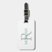 Trendy Simple DIY Monogram und Name, Grau & Aquama Gepäckanhänger (Vorderseite vertikal)