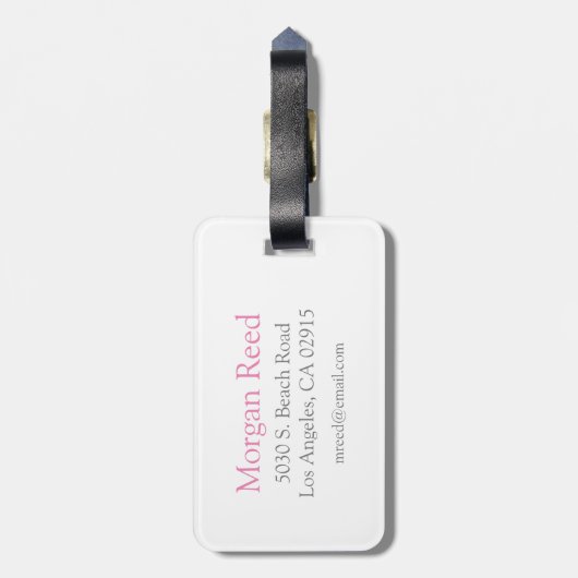 Trendy Simple DIY Monogram und Name Pink & Grau Gepäckanhänger (Rückseite vertikal)