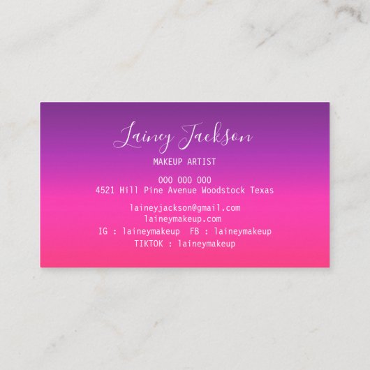 Trendy Simple Neon Lila und pink ombre abstrakt Visitenkarte (Rückseite)