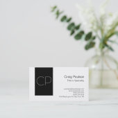 Trendy Simple Schwarz-weiß Monogram Business Card Visitenkarte (Stehend Vorderseite)