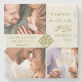 Trendy Simple Three Foto QR CODE Save the Date Steinuntersetzer (Vorderseite)