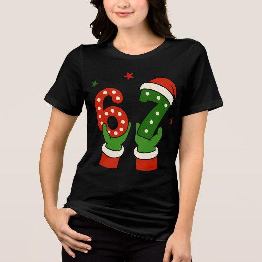 Trendy "Six Seven" Candy Cane Christmas Tri-Blend Shirt (Vorderseite)
