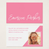 Trendy-Skript-Einflussfaktor rosa Foto-Visitenkart (Vorne & Hinten)