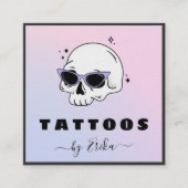 Trendy Skull Glasses Tattoo Artist Girly Gradient Quadratische Visitenkarte (Vorderseite)