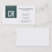 Trendy Slate Gray White Monogram Business Card Visitenkarte (Vorne/Hinten)