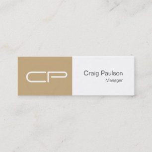 Trendy Slim Beige White Monogram Business Card Mini Visitenkarte