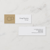 Trendy Slim Beige White Monogram Business Card Mini Visitenkarte (Vorne/Hinten)