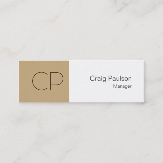 Trendy Slim Beige White Monogram Business Card Mini Visitenkarte (Vorderseite)