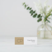 Trendy Slim Beige White Monogram Business Card Mini Visitenkarte (Stehend Vorderseite)