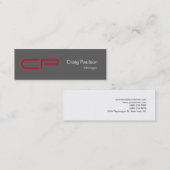 Trendy Slim Gray Red White Monogram Business Card Mini Visitenkarte (Vorne/Hinten)