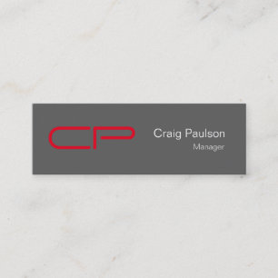 Trendy Slim Gray Red White Monogram Business Card Mini Visitenkarte