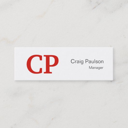 Trendy Slim Style Red White Monogram Business Card Mini Visitenkarte (Vorderseite)