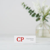 Trendy Slim Style Red White Monogram Business Card Mini Visitenkarte (Stehend Vorderseite)