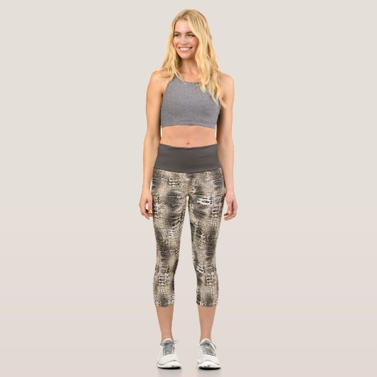 Trendy Snake Animal Print Pattern Capri Leggings (Vorderseite)