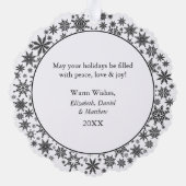 Trendy Snowflakes Schwarz und Weiß Frohe Weihnacht Ornament Karte (Rückseite)