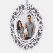 Trendy Snowflakes Schwarz-Weiß glückliche Ferien Ornament Karte (Links)