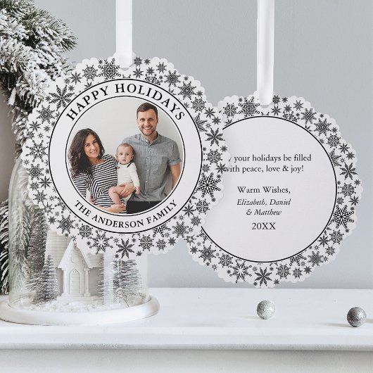Trendy Snowflakes Schwarz-Weiß glückliche Ferien Ornament Karte