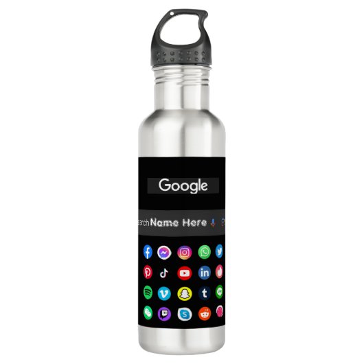 Trendy Social Media Icons Google Search Bar Black Edelstahlflasche (Vorderseite)