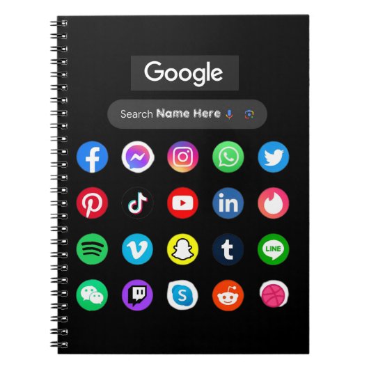 Trendy Social Media Icons Google Search Bar Black Notizblock (Vorderseite)