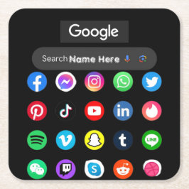 Trendy Social Media Icons Google Search Bar Black Rechteckiger Pappuntersetzer