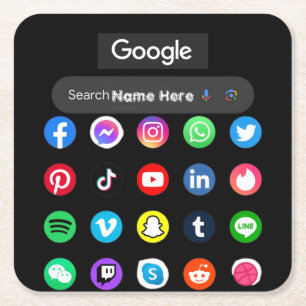 Trendy Social Media Icons Google Search Bar Black Rechteckiger Pappuntersetzer