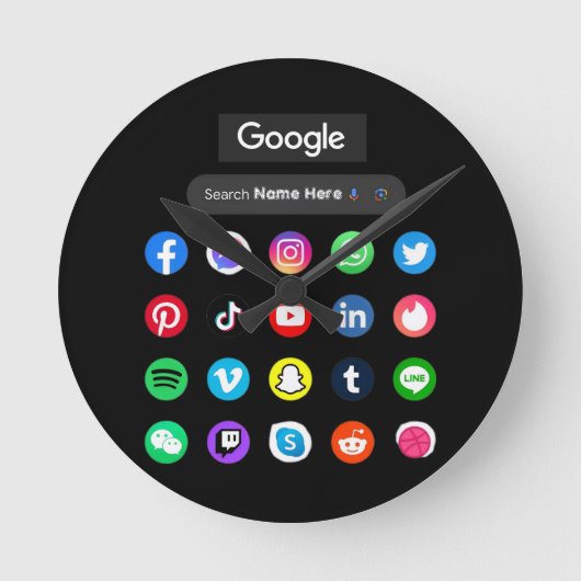 Trendy Social Media Icons Google Search Bar Black Runde Wanduhr (Vorderseite)
