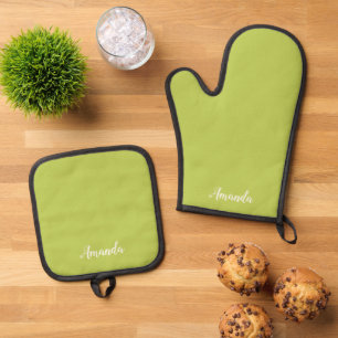 Trendy Soft Chartreuse  Ofenhandschuh Topflappen S & Topflappen-Set