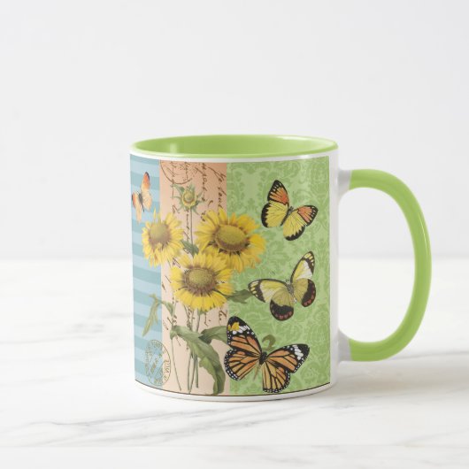 Trendy Sonnenblume- und Schmetterlings-Tasse Tasse (Rechts)