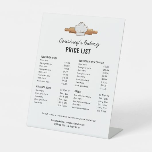 Trendy Sourdough Brot Bakery Price List Menü Sockelschild (Vorderseite)