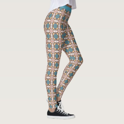 Trendy Southwestern Pattern Blue Khaki Yoga Leggings (Rechts)