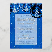 Trendy Sparkle Blue Ornaments Weihnachts-Party Folieneinladung (Vorderseite)