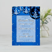 Trendy Sparkle Blue Ornaments Weihnachts-Party Folieneinladung (Stehend vorne)