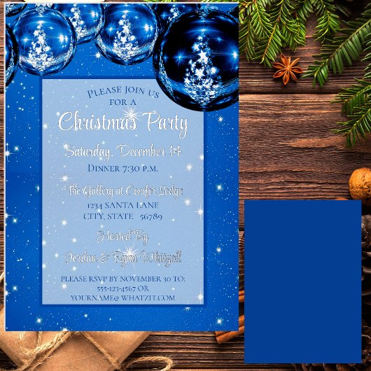Trendy Sparkle Blue Ornaments Weihnachts-Party Folieneinladung