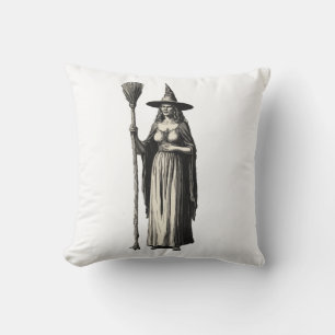 Trendy Spooky Halloween Hexe und Besen Kissen