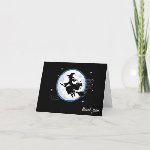 Trendy Spooky Halloween Hexenhut und Besen schwarz Dankeskarte